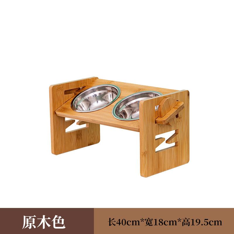 

Bamboo Pet Bowl Stand with Single or Double Bowls, Food Wooden Stand with Stainless Steel Bowl Included