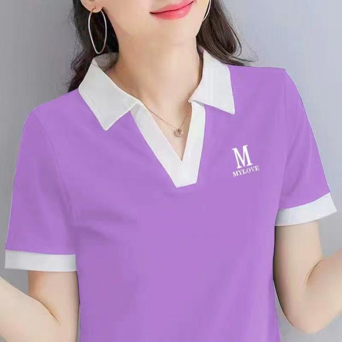 Women s 2022 Polo Collar Loose Fit Summer Short Sleeve Slimming T-shirt 4XL