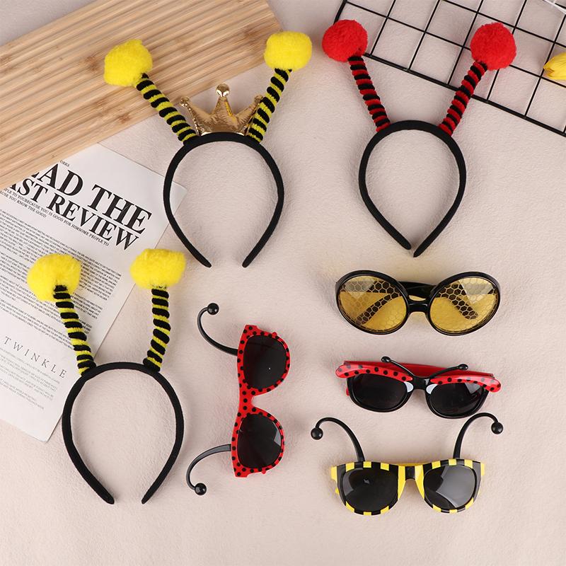 1/2Pcs Cartoon Bee Theme Headband Glasses Cosplay Costume Photo Props Forkids Birthday Party Favors Decoration