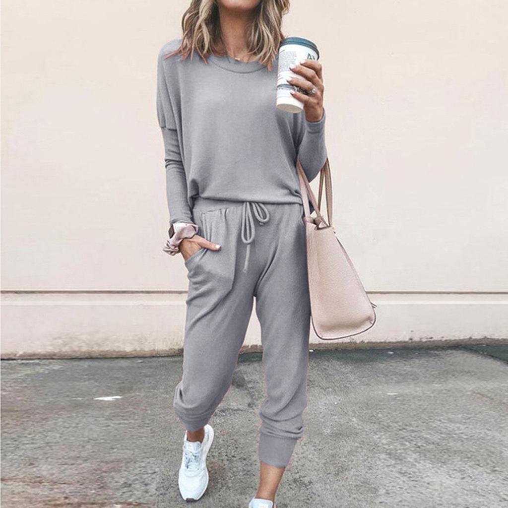 Women Fashion Pullover Long Sleeve Bandage Loose Pants Sweatsuits