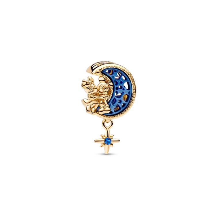 Pandora Moon Charm Women Charm Blue Gold Silver 762956C01 Box