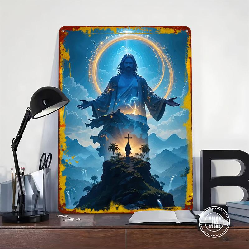 Jesus Christ Mountain Tinplate Poster Customized Wall Art Vintage Retro Metal Signs for Office Decor Coffee Bar Accessories Room