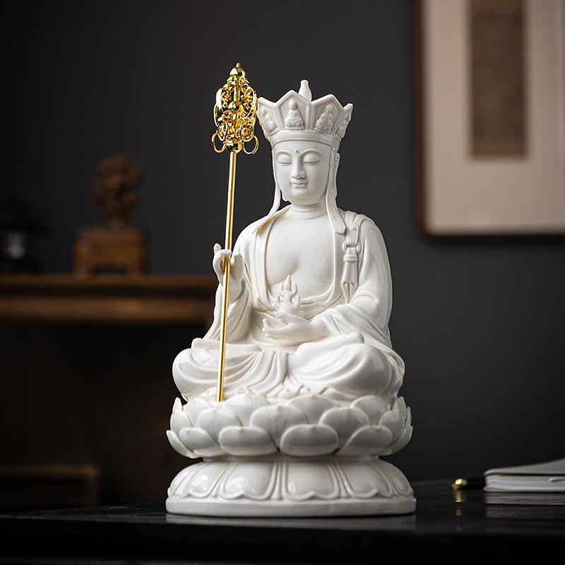 Zen Ceramic Ksitigarbha Bodhisattva Backflow Incense Burner - Buddha Statue for Aromatherapy and Home Decor.