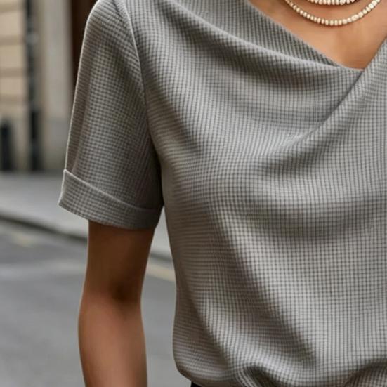 Damen Oberteile Slim Fit Kurzarm Überkreuz V-Ausschnitt Pullover Oberteile Einfarbige Weicher Stoff Sommer Shirt Täglich