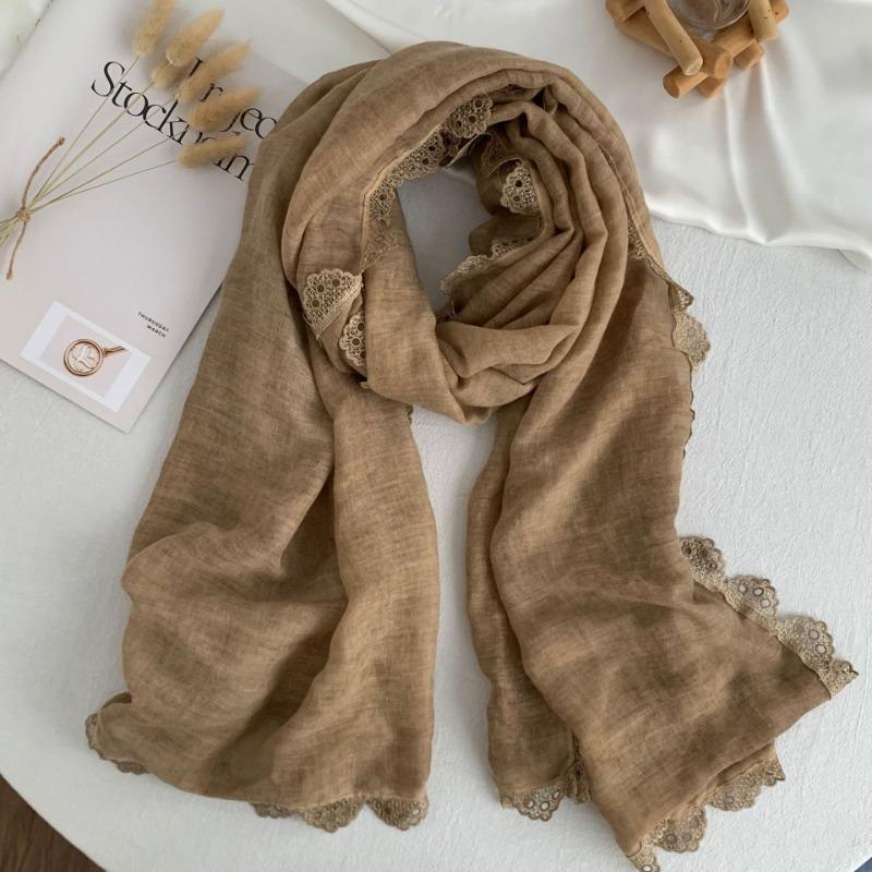 Scarf Autumn and Winter New High-end Solid Color Splicing Lace Neck Protector Scarf Scarf Scarf Shawl