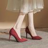 Autumn Brand New Sexy Black Wine Red Women Pumps Flock High Stiletto Heels Lady Dress Shoes Plus Big Size
