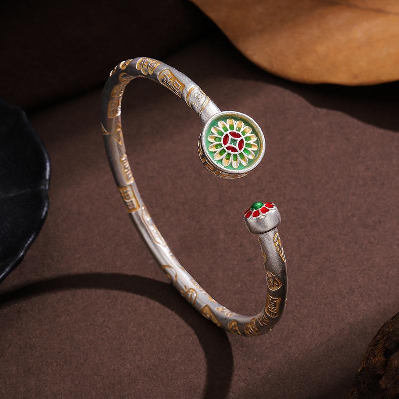 Love and Fashion2025New enamel sunflower bracelet with auspicious words, women's new Chinese-style light luxury open bracelet