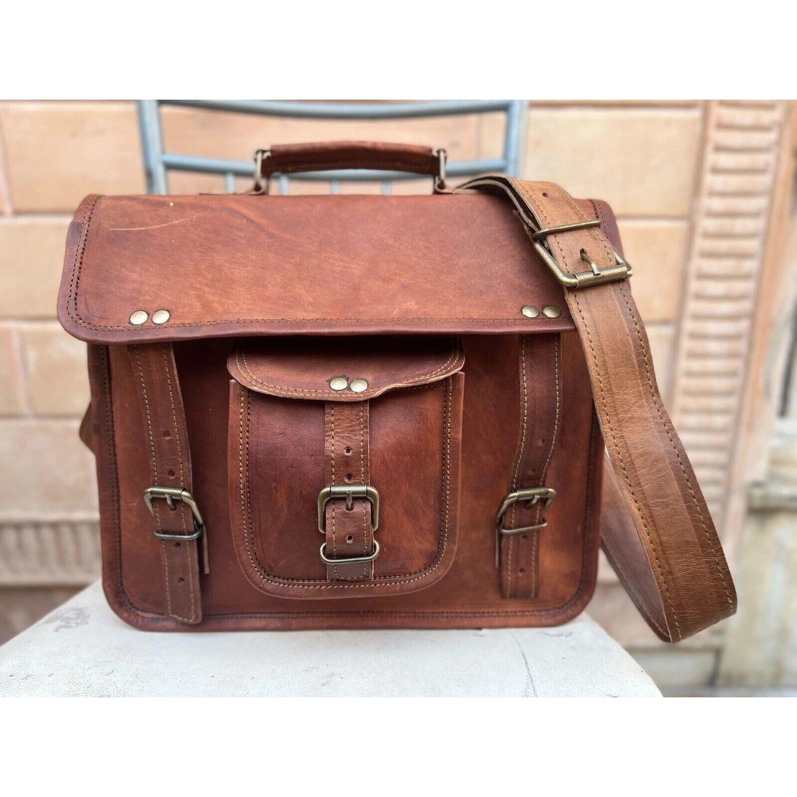 

Мужская сумка-портфель через плечо из натуральной кожи на все времена для ноутбука, сумка-мессенджер 16 x 12 x 5 in