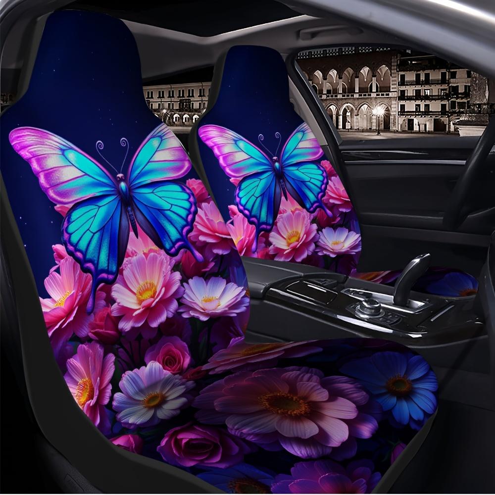 2pcs, Butterfly Floral Colorful Art Graphic Pattern Car Seat Covers, Elegant Front Seat Covers For Modern Car Design, Everyday F