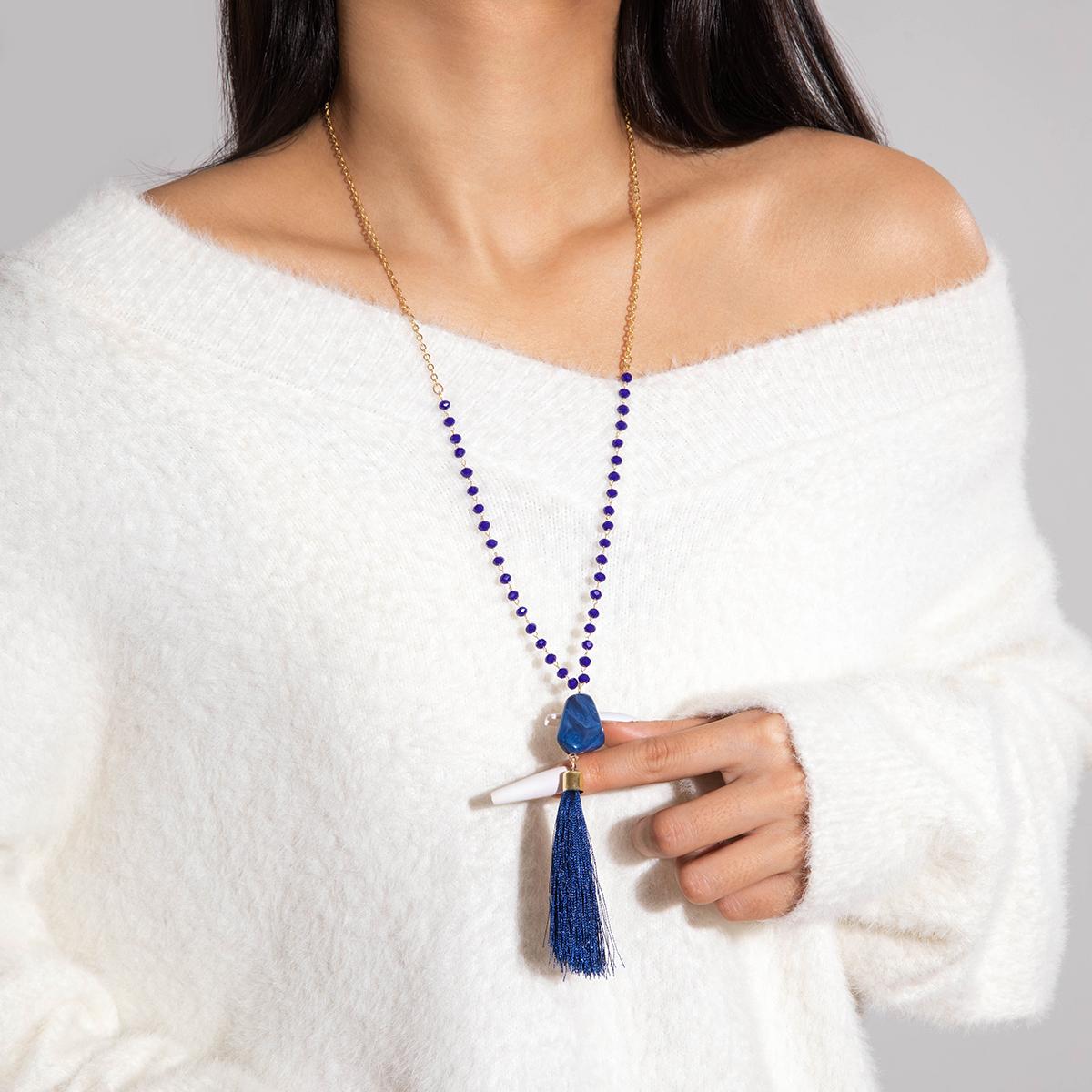 

Новое минималистичное ожерелье с подвеской в виде Y-образной цепочки с цветными бусинами и кисточками для женщин, универсальное темпераментное ожерелье с бриллиантами