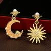New  Inlaid Zircon Enamel  Moon Sun Asymmetrical Earrings Women Personalized Zircon Beach Holiday