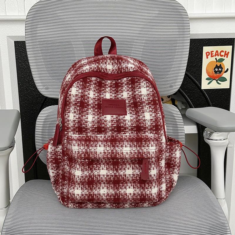 Sac à dos à carreaux rétro pour femme Sac d'école pour étudiant