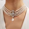 French Retro Pearl Necklace - Four-row, Multi-layered Court Style Choker - Statement Necklace for Women