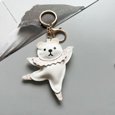 Fashion Animal Ballet Bear Keychain Bag Pendant Patchwork PU Bear Pendant Key Decor Birthday Gifts Car Keyring Girl/Boy