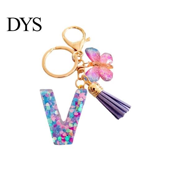 Mobile Phone Charm Butterfly Initial Letter Keychain Pendant Exquisite Practicality Backpack School Relief Craftsmanship Bag Decoration Purple