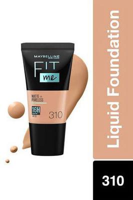 Maybelline New York Liquid Foundation, Matte & Poreless, Full Coverage Blendable Normal To Oily Skin, Fit Me, 310 Sun Beige, 18ml