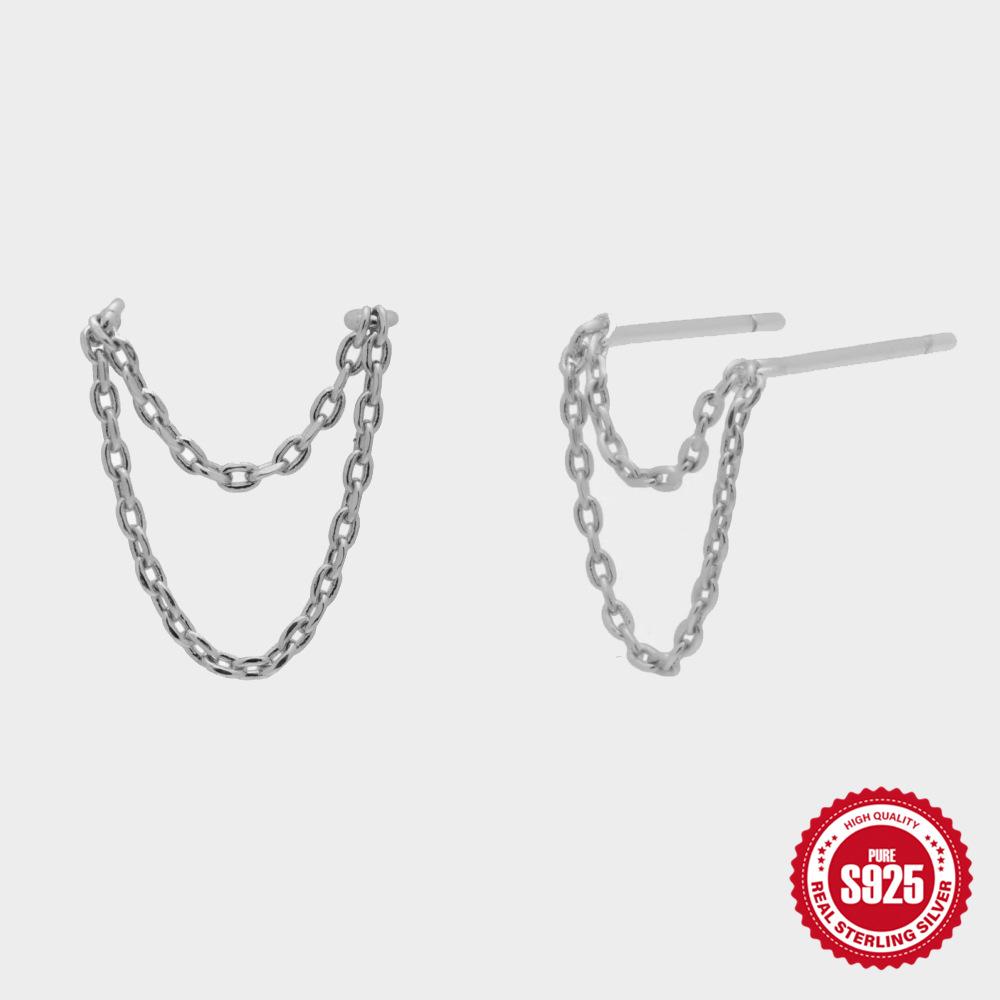 

Стильный и простой стиль S925 стерлингового серебра персонализированные двухслойные цепочки с бахромой серьги-гвоздики 925 Silver платиновый