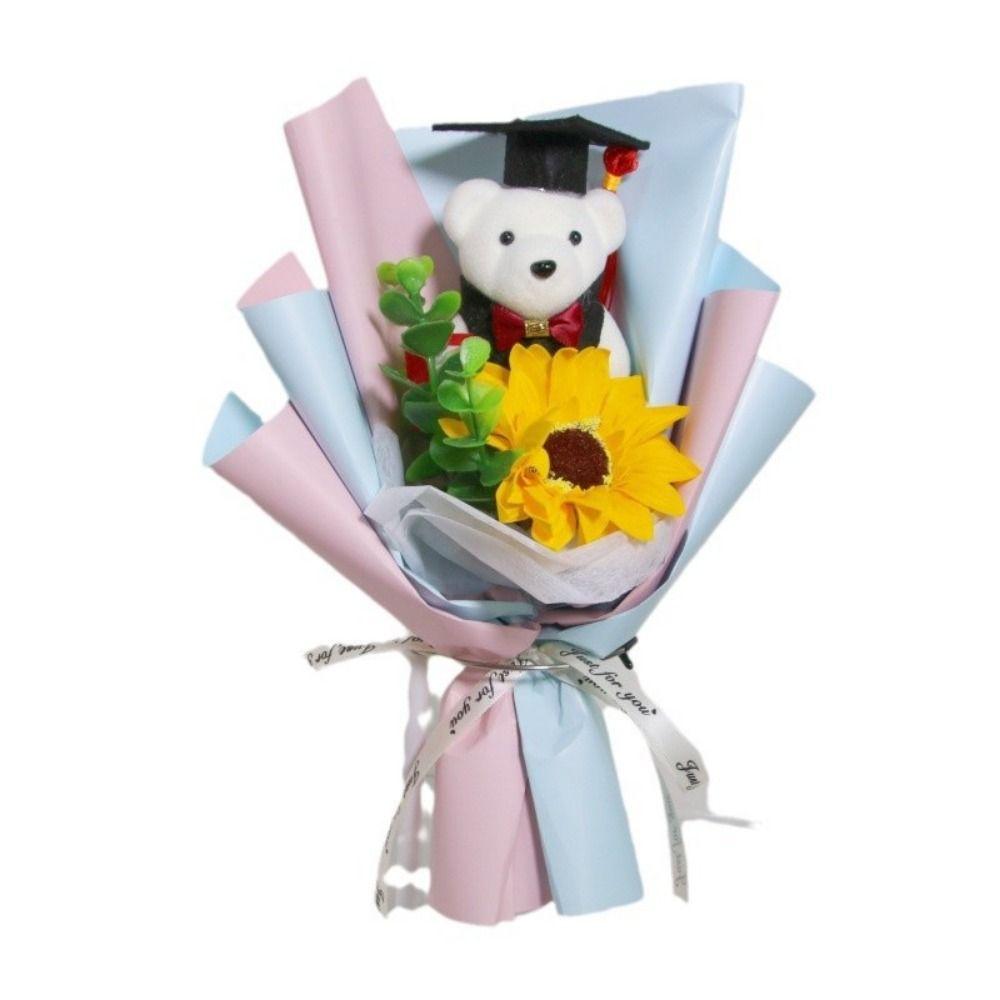 Plush Bear Doctoral Bear Bouquet Woven Crochet Flowers Bouquet Student Gift