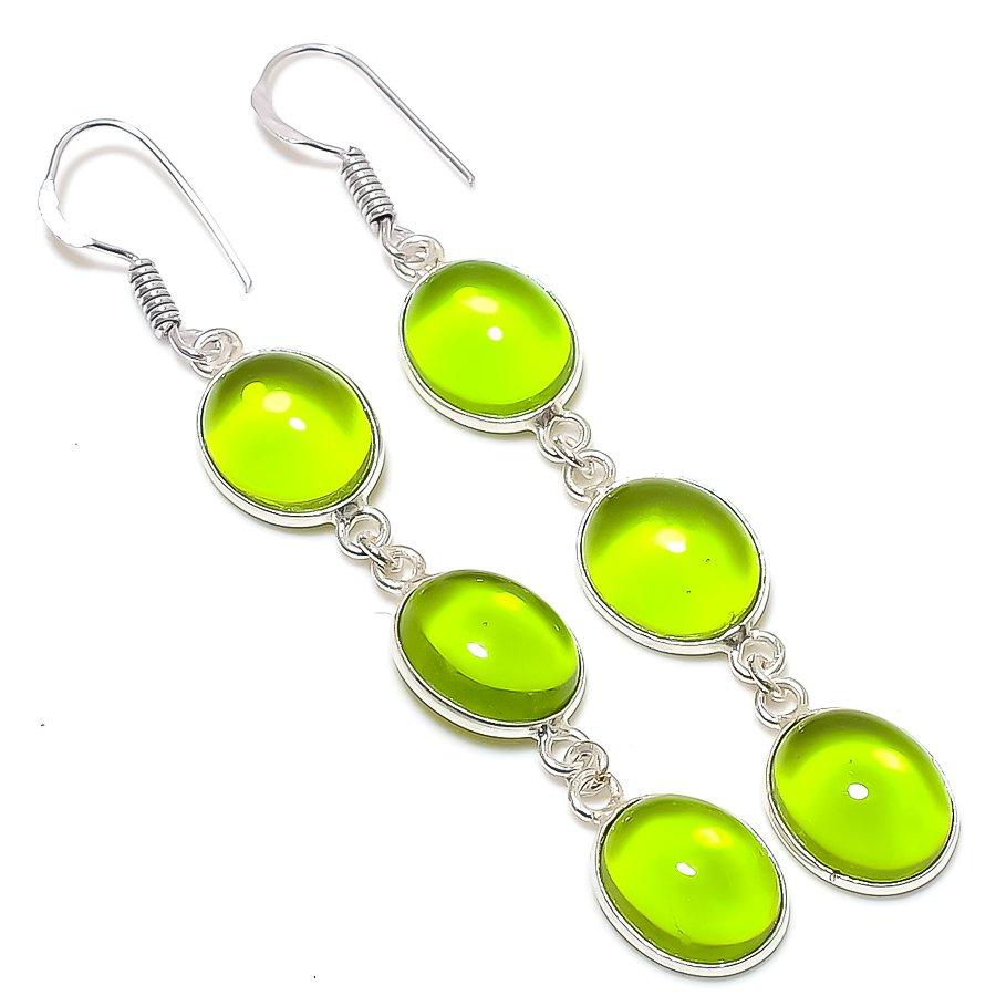 

Ювелирные серьги ручной работы из стерлингового серебра 925 пробы с натуральным драгоценным камнем перидот 2,88 дюйма E2E08