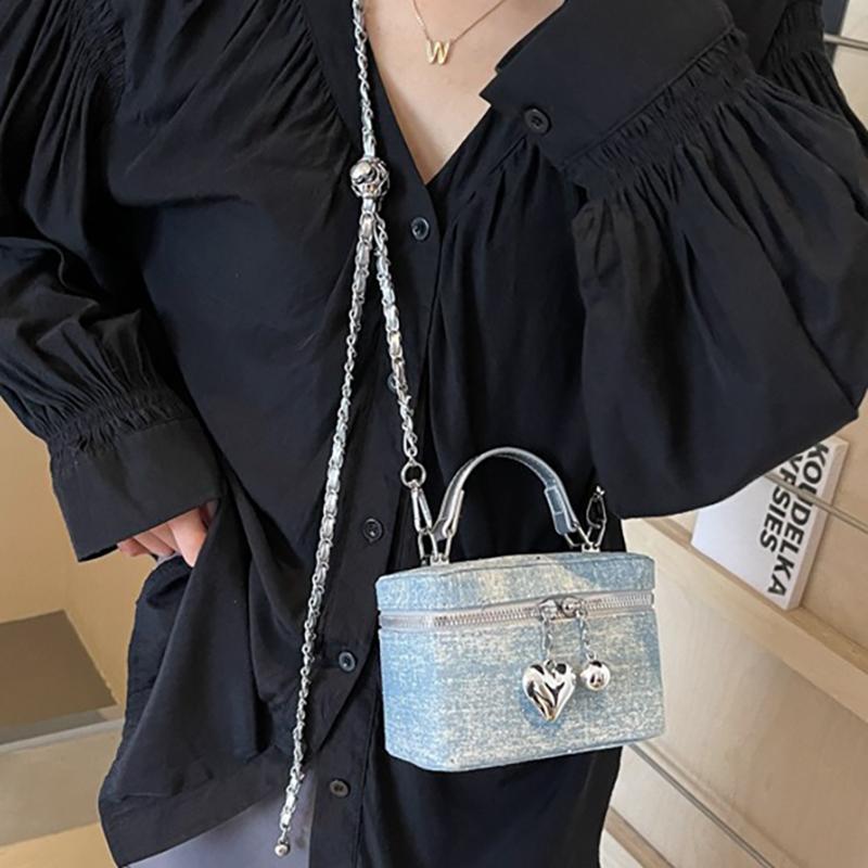 New Blue Denim Handheld Mini Bags For Women Trend Simple Crossbody Small Square Purse Retro Chain Female Bucket Bag