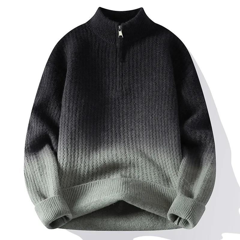 2026 Podzim Zima Pánské Ležérní Svetry na Poloviční Zip Pánské Volné Svetry s Pleteným Stojáčkem Pánské Mládežnické Trendy Pohodlné Top