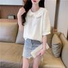 Women's Solid Color Shirt Ladies' Peter Pan Collar Short Sleeved Blouses Summer New Korean Version Versatile Loose Top