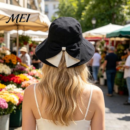 Breathable Sun Hat Women Summer Hat, Back Bowknot Fisherman Wide Brim UV Protection Casual Bucket for Outdoor Travel Hiking Fishing Beach Use