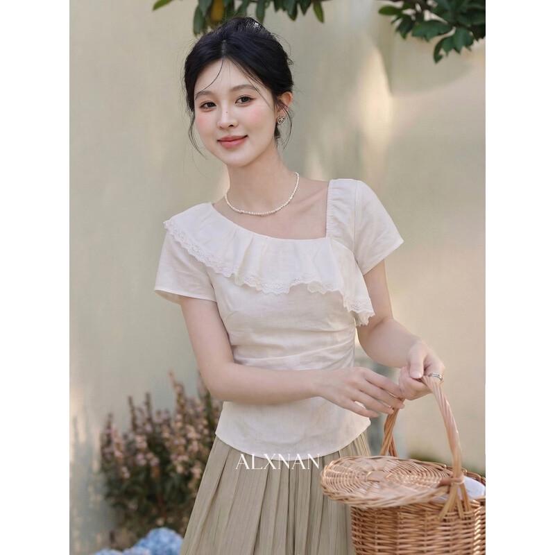 Luxiangnan French Ruffle Short-Sleeve Shirt M
