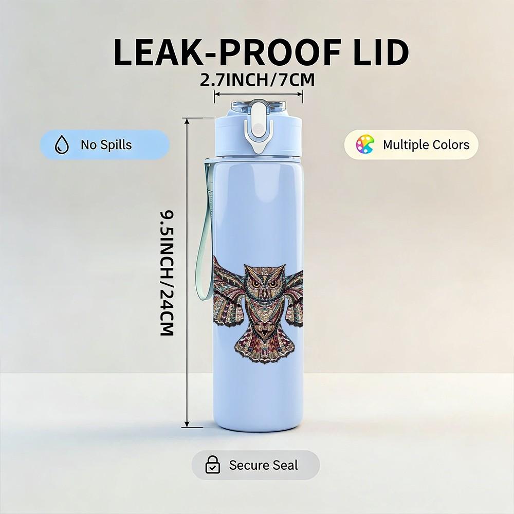 1PC Black Flying Eagle Bird 750ml Sports Water Bottle Leakproof Straw Lid Outdoor Office Home