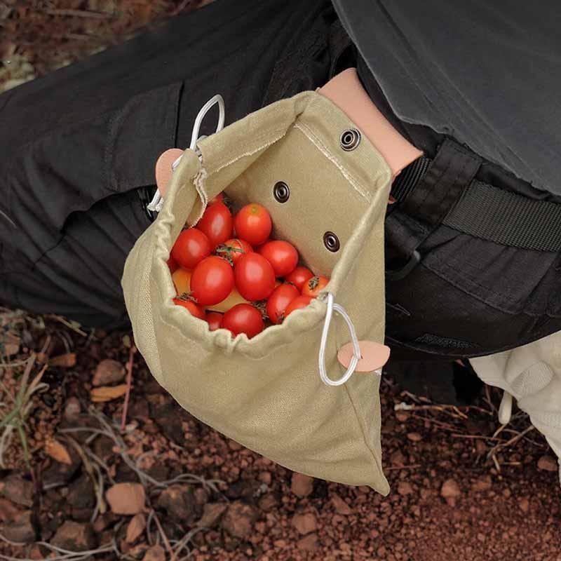 Collapsible Canvas Foraging Bag for Camping Hiking Beachcombing Outdoor Gear Mushroom Berry Picker Drawstring