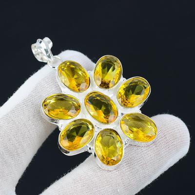 Ciondolo Antico in Argento con Pietra di Citrino, Ciondolo in Argento Sterling 925, Gioielli in Argento con Citrino, Pietra di Citrino, Ciondolo Fatto a Mano per Regali