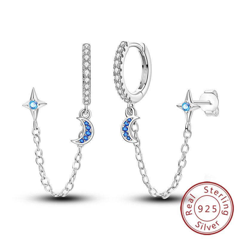 New 925 Silver Hoop Earrings Star Moon Stud Drop Earrings For Woman Party Wedding Accessories Fashion Jewelry Gift