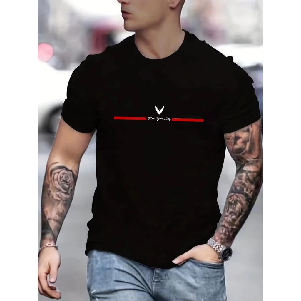 Men's 100 Polyester Summer Loose Plus Size Letter Print Slim Fit Comfortable Casual Sports Round Neck Short Sleeved T-shirt Top