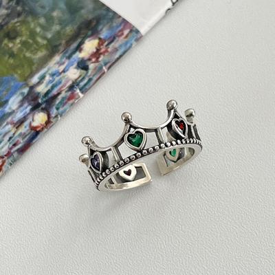 Crown Ring Women's Light Luxury Niche Design Sense Color Love Retro Ins Opening Adjustable Ring