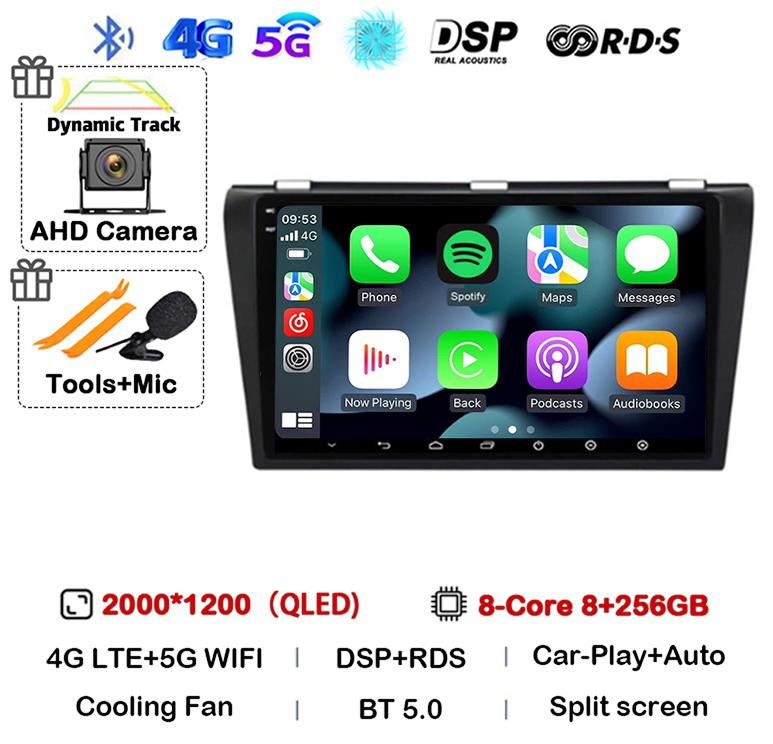 Android 14 Carplay Auto DSP Car Radio For Mazda 3 2003-2009 Mazda3 2din Multimidia Video Player Navigation GPS Stereo Head Unit