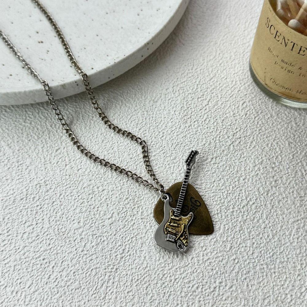 Sweater Chain Punk Rock Pendant Vintage Music Guitar Necklace Guitar Pick Necklace Jewelry Gift