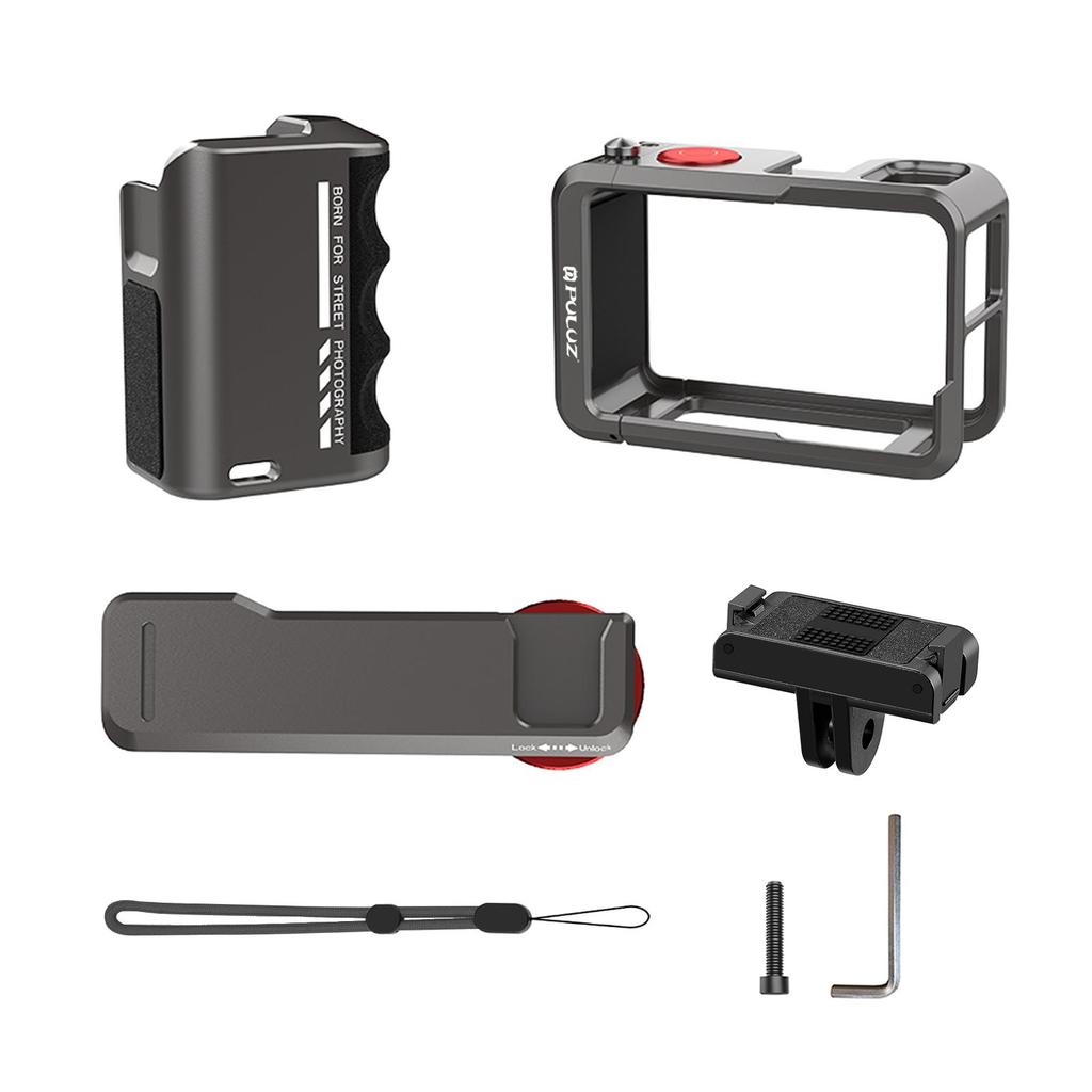 For DJI Osmo Action 5 Pro / 4 / 3 PULUZ Metal Camera Cage Expansion Adapter with Handle Grip