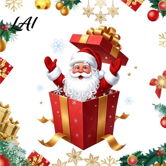 Holiday Glass Decals Santa Gift Box Sticker Christmas Static Window Decal Removable Waterproof Claus Decorations PVC Decal for Doors Windows,