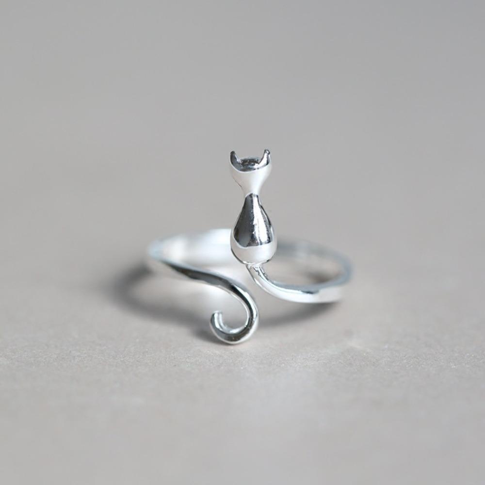 Open Ring Cute Cat Tail S925 Silver Plated Adjustable Women Fashion Jewelry adjustable
