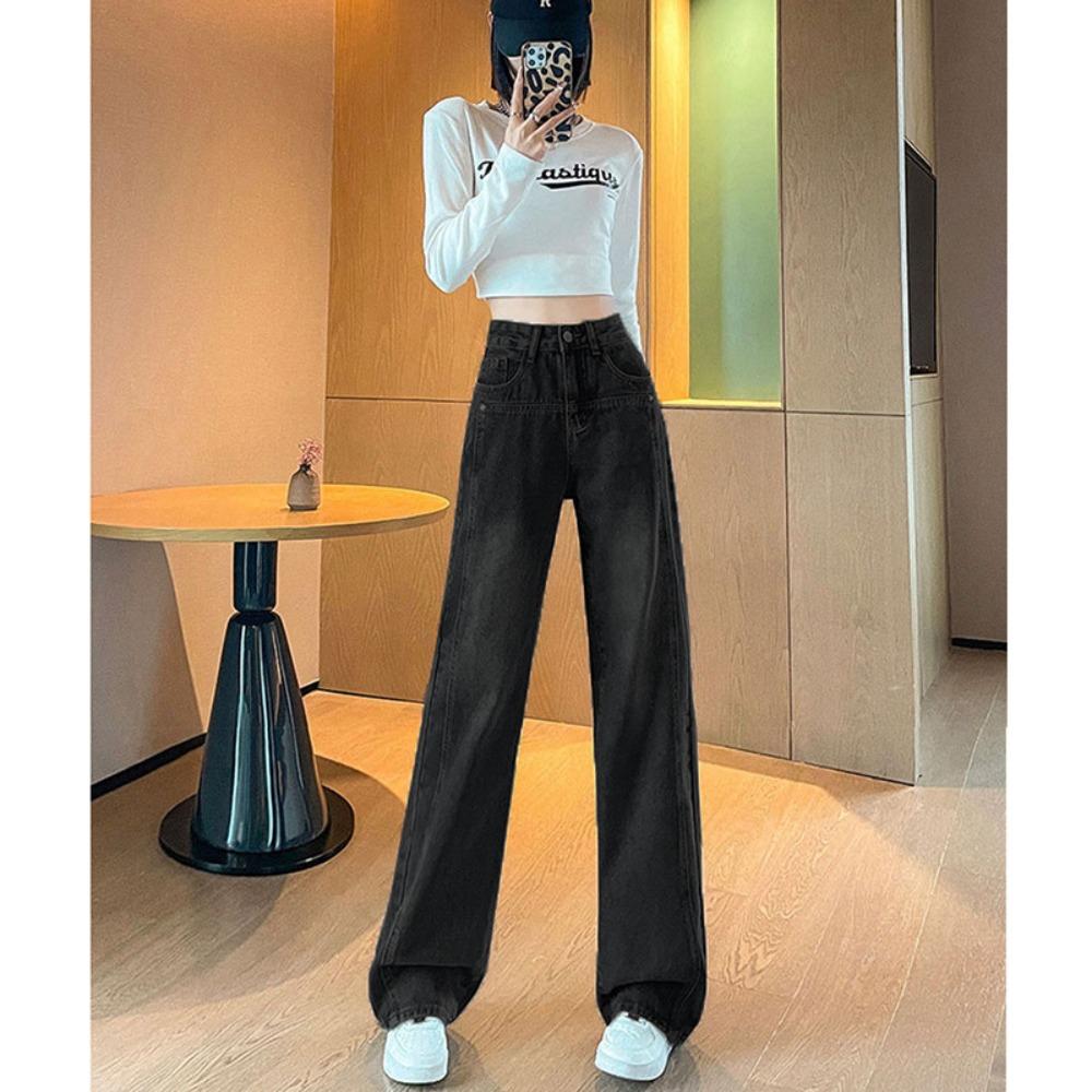 American wide-leg jeans women's pear-shaped body versatile mopping floor covering meat high waist loose straight drape trousers
