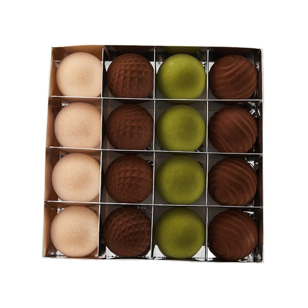 16pcs Shatterproof Christmas Hanging Balls Flocking Xmas Tree Ornaments New Year Gift