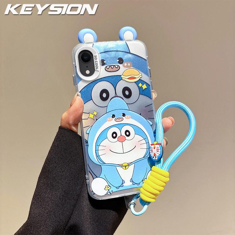 KEYSION Cute Ear Cartoon Case for iPhone XS Max X XS with Lanyard Soft Silicone+PC Shockproof Phone Back Cover for iPhone XR
