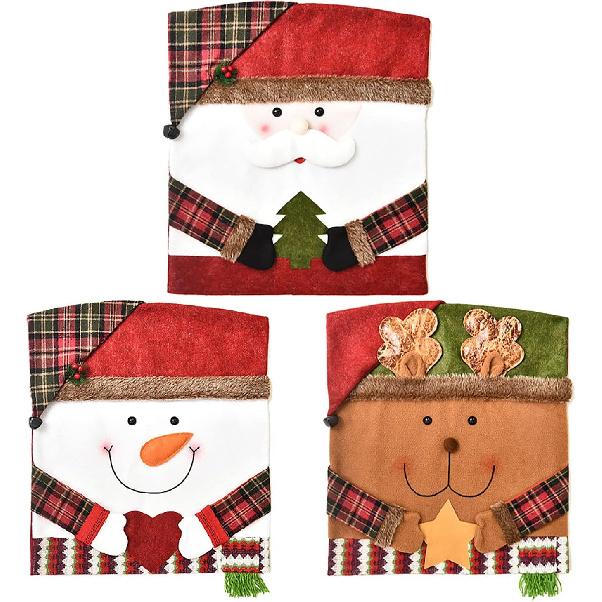 6 Pcs Christmas Chair Back Cover for Dining Room, Santa Claus Snowman Reindeer Xmas Dinner Chairs Cover, Chair Slipcover for Kitchen Hotel Holiday