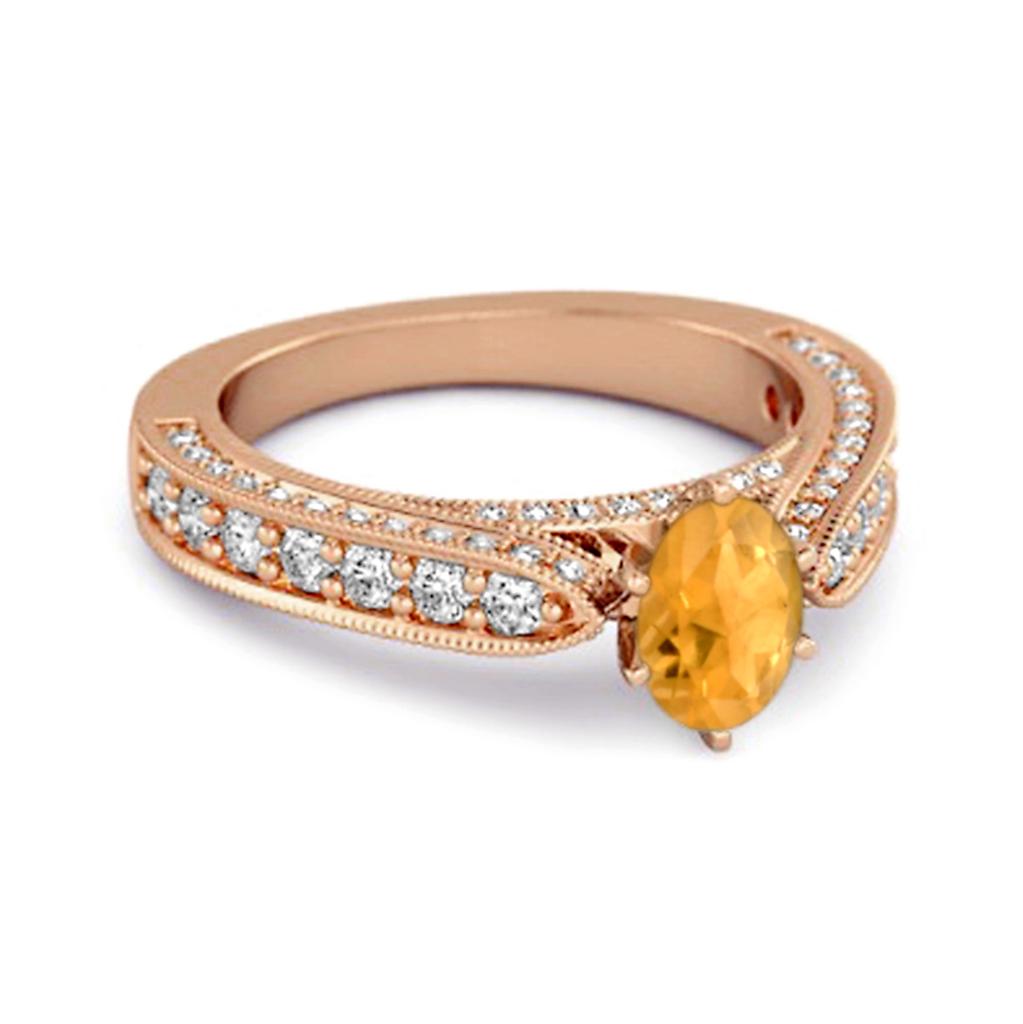 Citrine Tapered Five Stone Ring - 925 Sterling Silver Rose Gold Vermeil