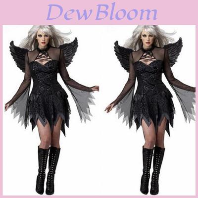S-xxxl Women's Halloween Themed Ghost Bride Costume With Elegant Dark Angel Features
