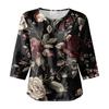 Blusa da Donna Casual con Stampa Floreale, Girocollo, Manica a Tre Quarti, Lino e Cotone, Top Leggero e Comodo per l'Uso Quotidiano