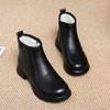 First Layer Cowhide Large Size Short Boots Women's 2025 Winter Thick Heel Thick Cotton Warm Martin Boots Retro Boots Low Heel Leather