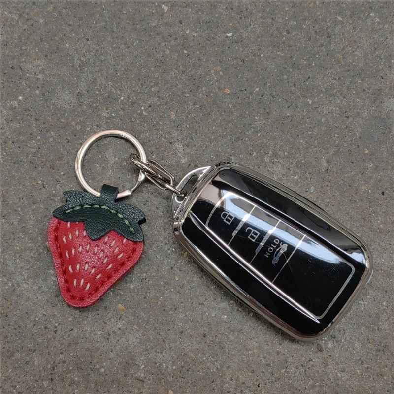 Fashion Cowhide Genuine Leather Strawberry Cherry Shape Pendent Fruit Lanyard Bag Charms