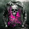 2025 Fall Winter Fashion Skeleton Prints Long Sleeve T-Shirts for Men Gothic Trendy Streetwear Casual Tops Halloween Party Tee