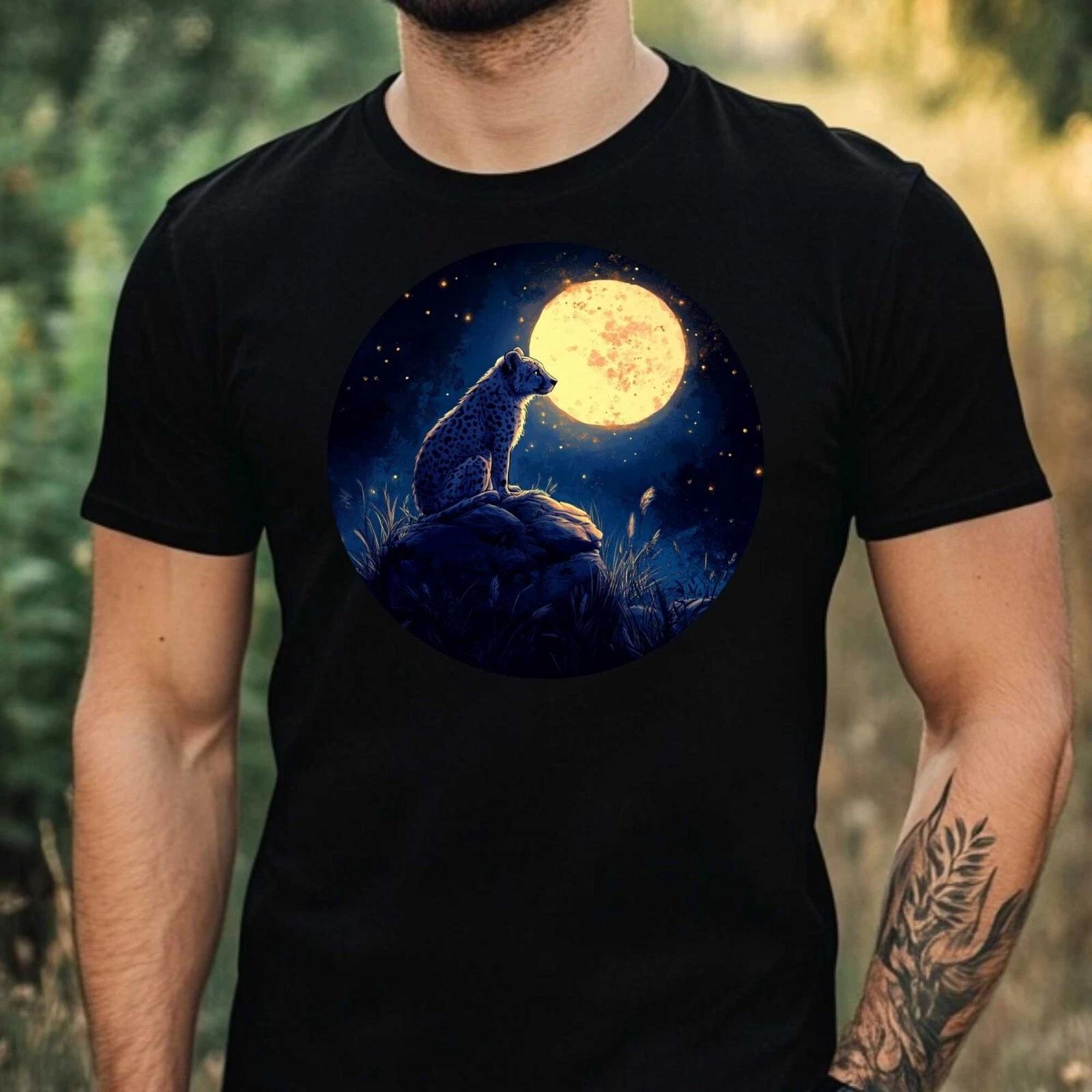 T-Shirt Herren Gepard im Mondlicht Motiv Baumwolle Größe XS bis 5XL XL